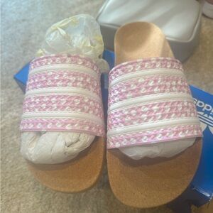 Adidas Adilette W Pink and White Slides